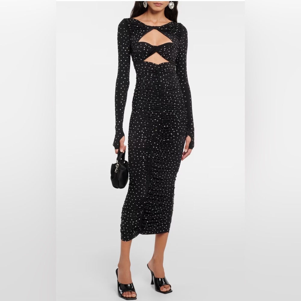 Crystal-embellished cutout jersey midi dress